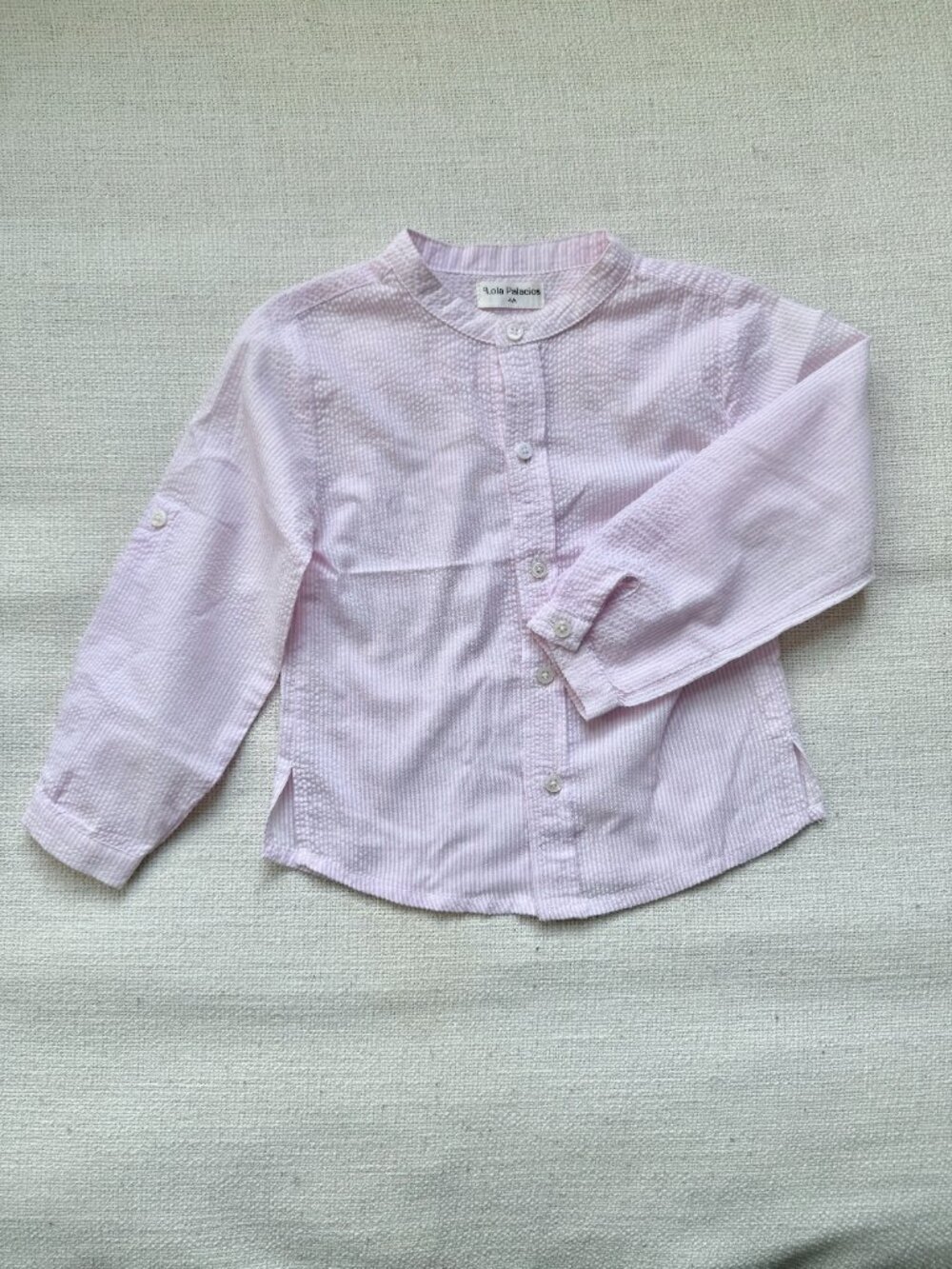 Lola Palacios Pink Seersucker Band Collar Button Down Shirt 4T
